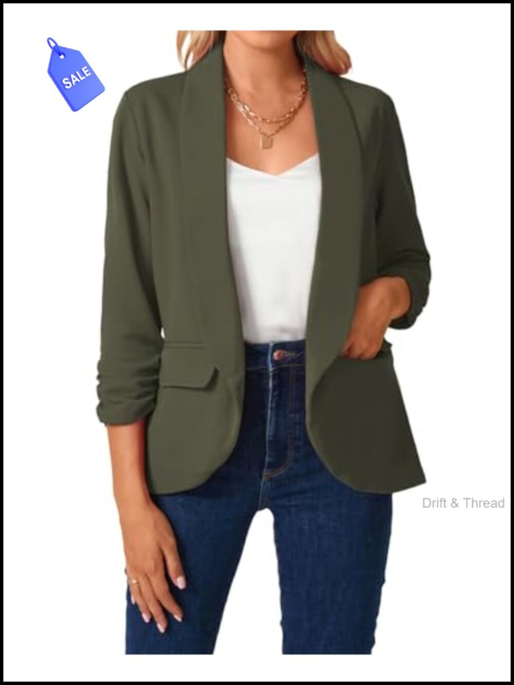 Womens 3/4 Sleeve Shawl Collar Open Front Slim Fit Blazer with Pockets